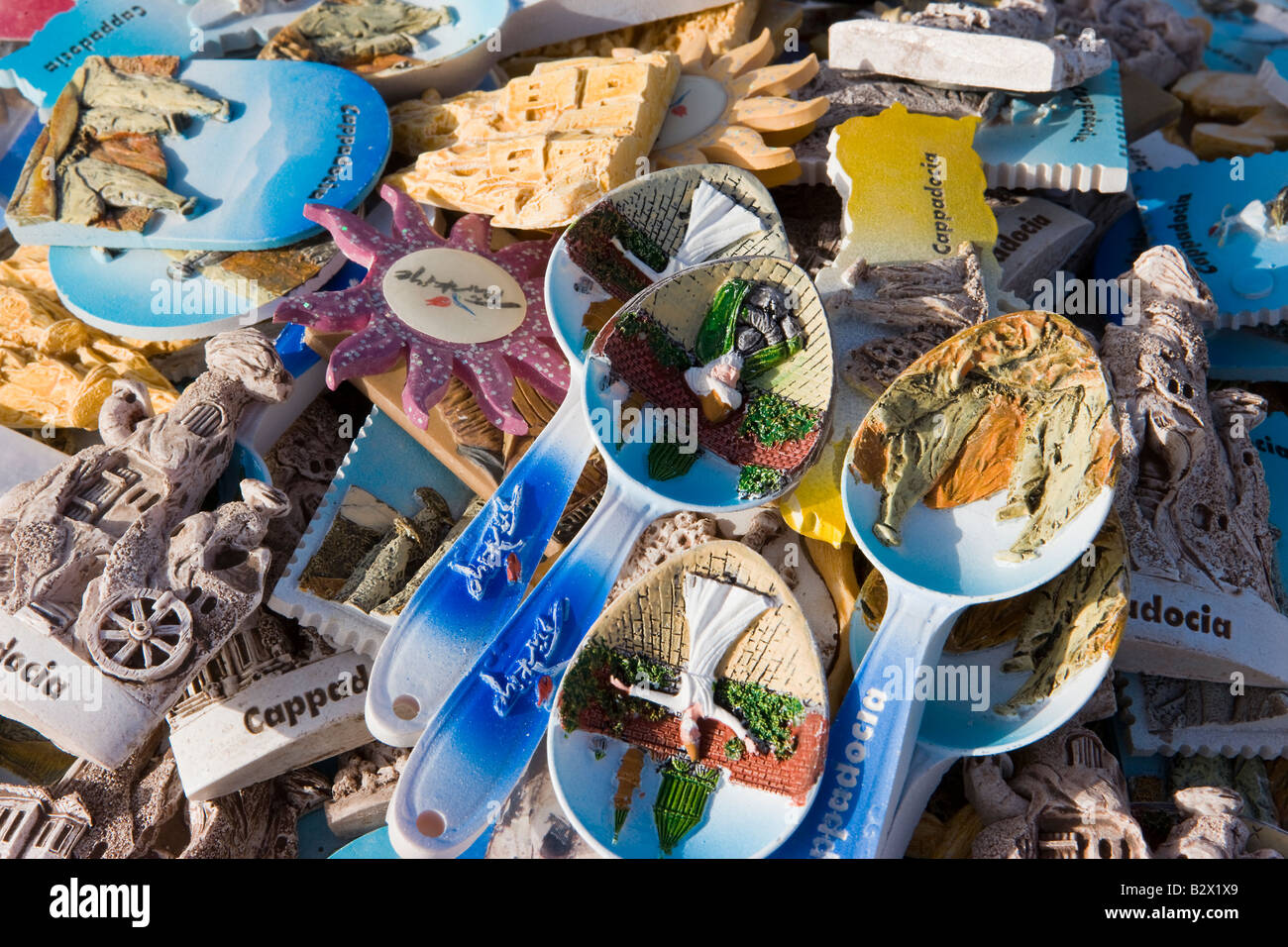 Tourist trinkets for sale in Goreme, Cappadocia, Anatolia, Turkey, Asia Minor, Eurasia Stock Photo