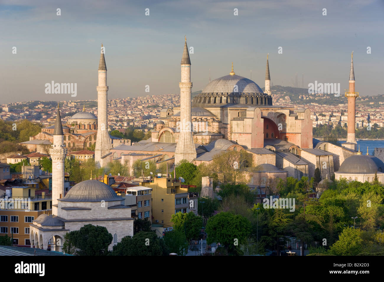 Elevated view of Aya Sofya, Sancta Sophia in Sultanahmet, a UNESCO designated World Heritage site in Istanbul, Turkey Stock Photo
