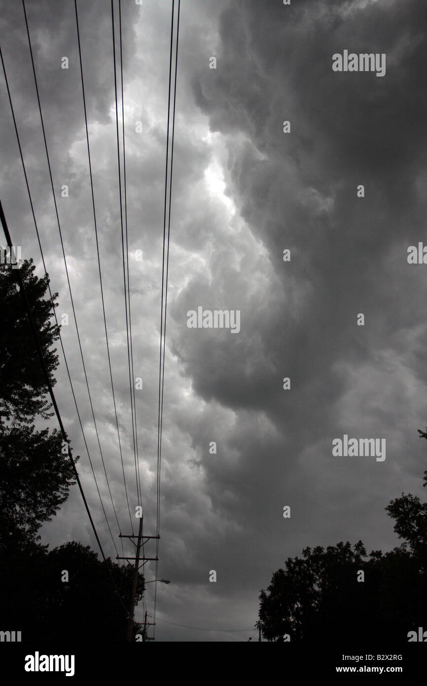 A squall line and power lines. Stock Photo