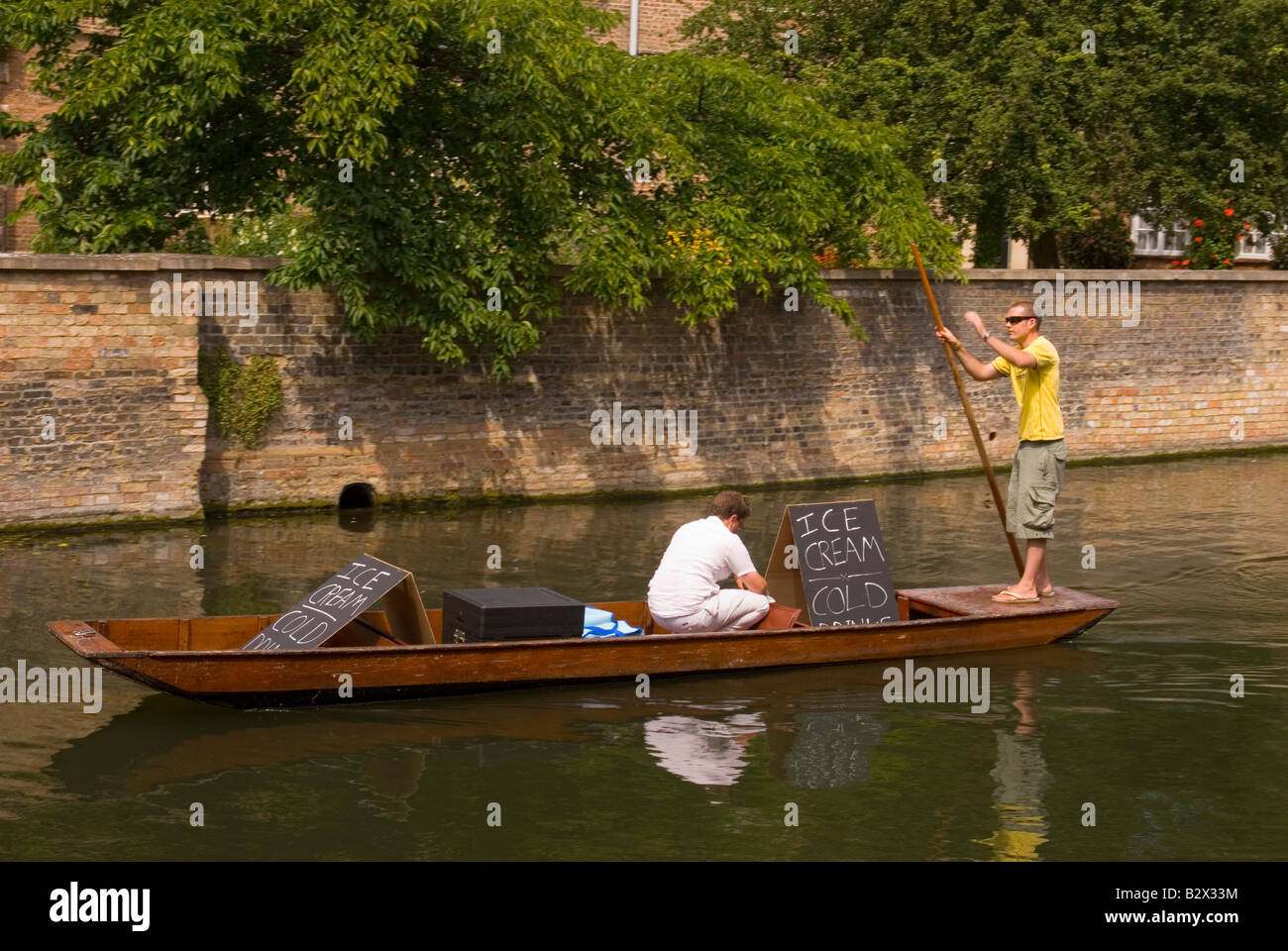 Ice cream being sold from a punt boat on the river Cam in Cambridge,Uk Stock Photo