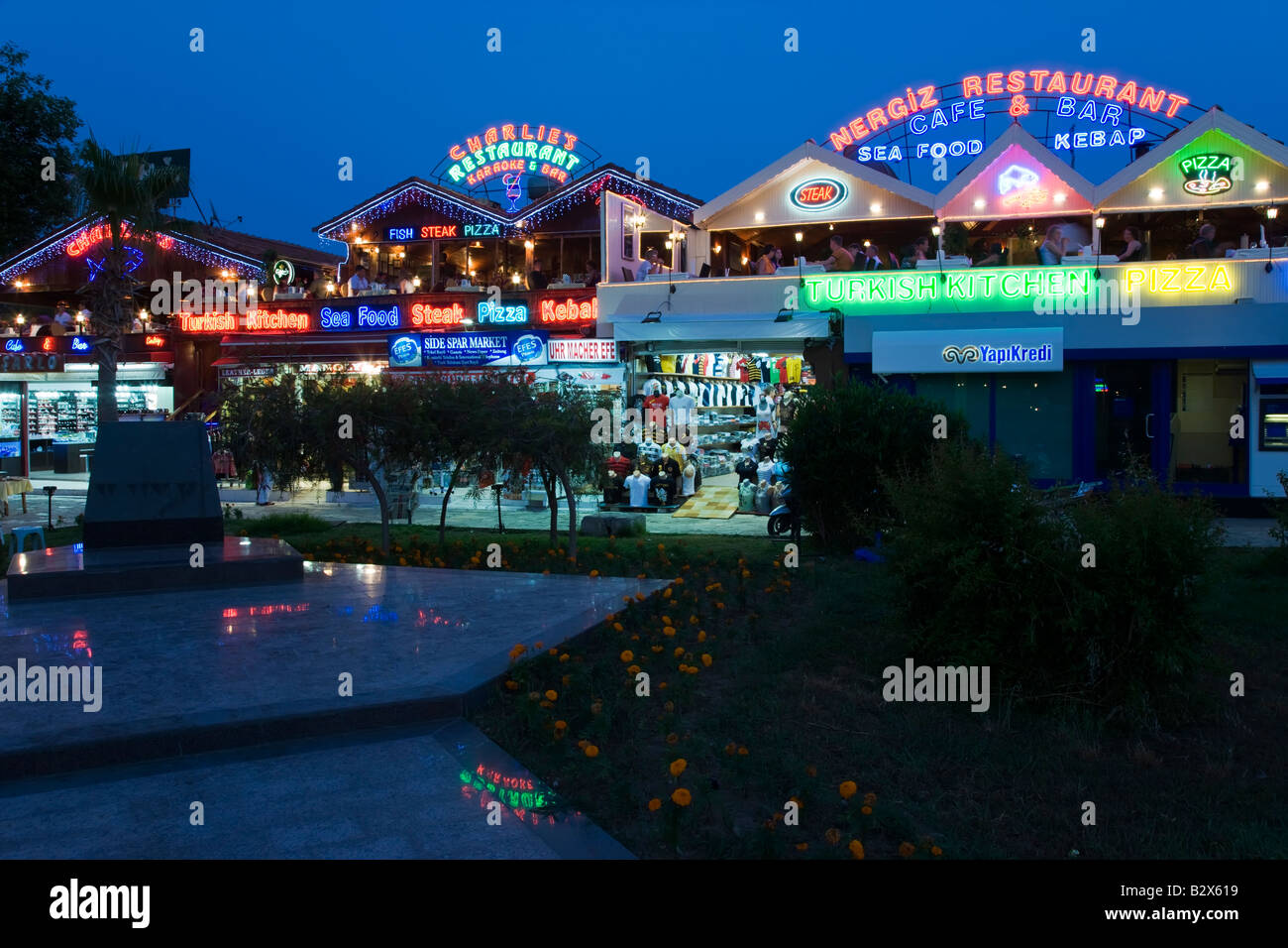 Restaurants and Cafes in the resort town of Side, near Antalya, Eastern Mediterranean, Turkey