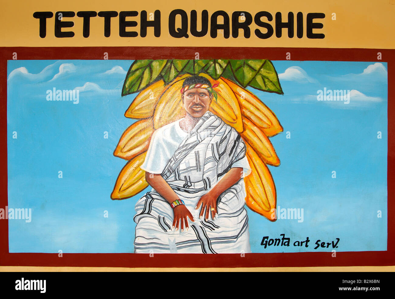 Mural painting of Tetteh Quarshie (1842-1892), father of the cocoa cultivation in Ghana, Mampong, Ghana Stock Photo