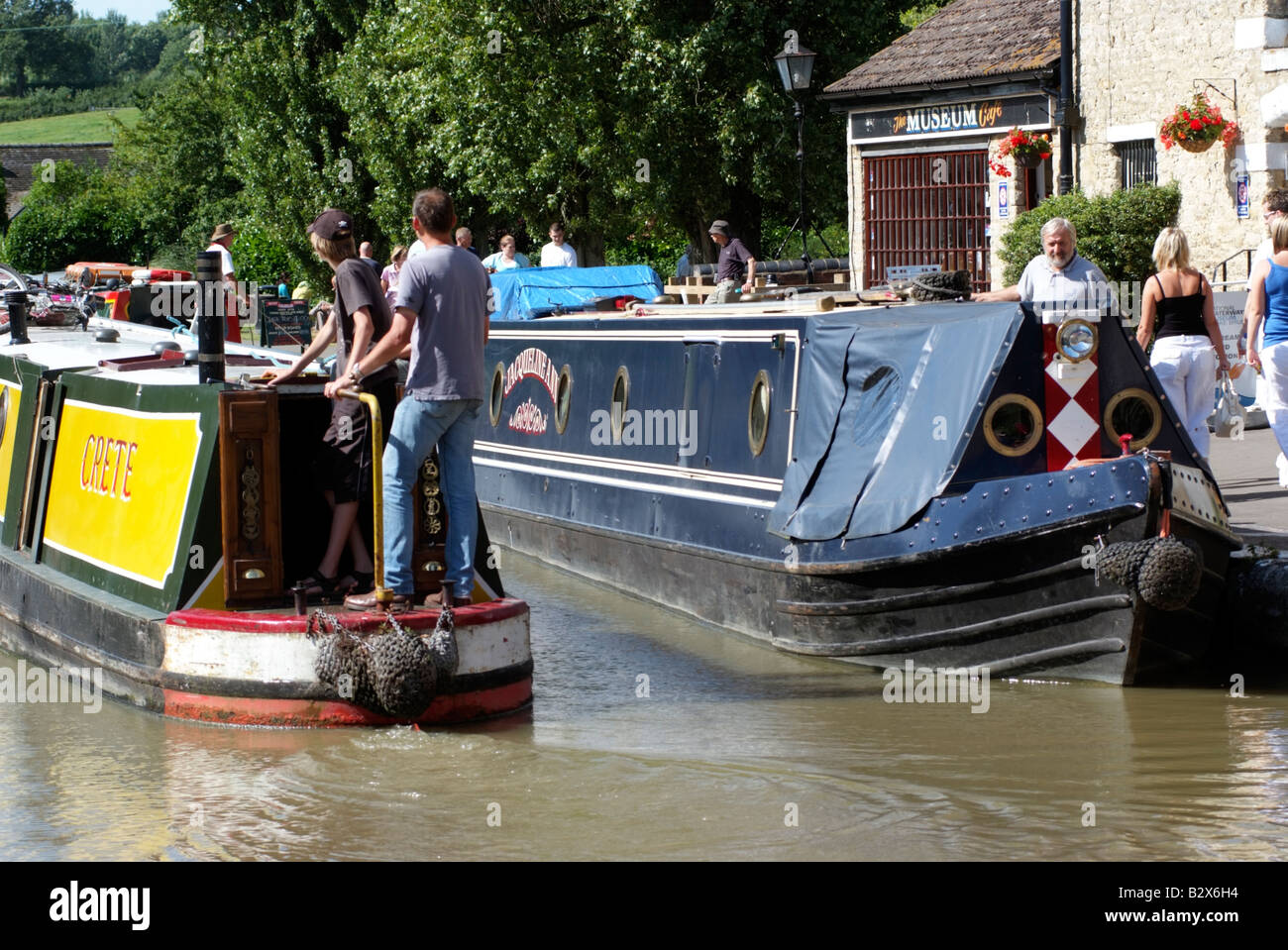 Working canal boats Grand Union Canal at Stoke Bruerne Northamptonshire