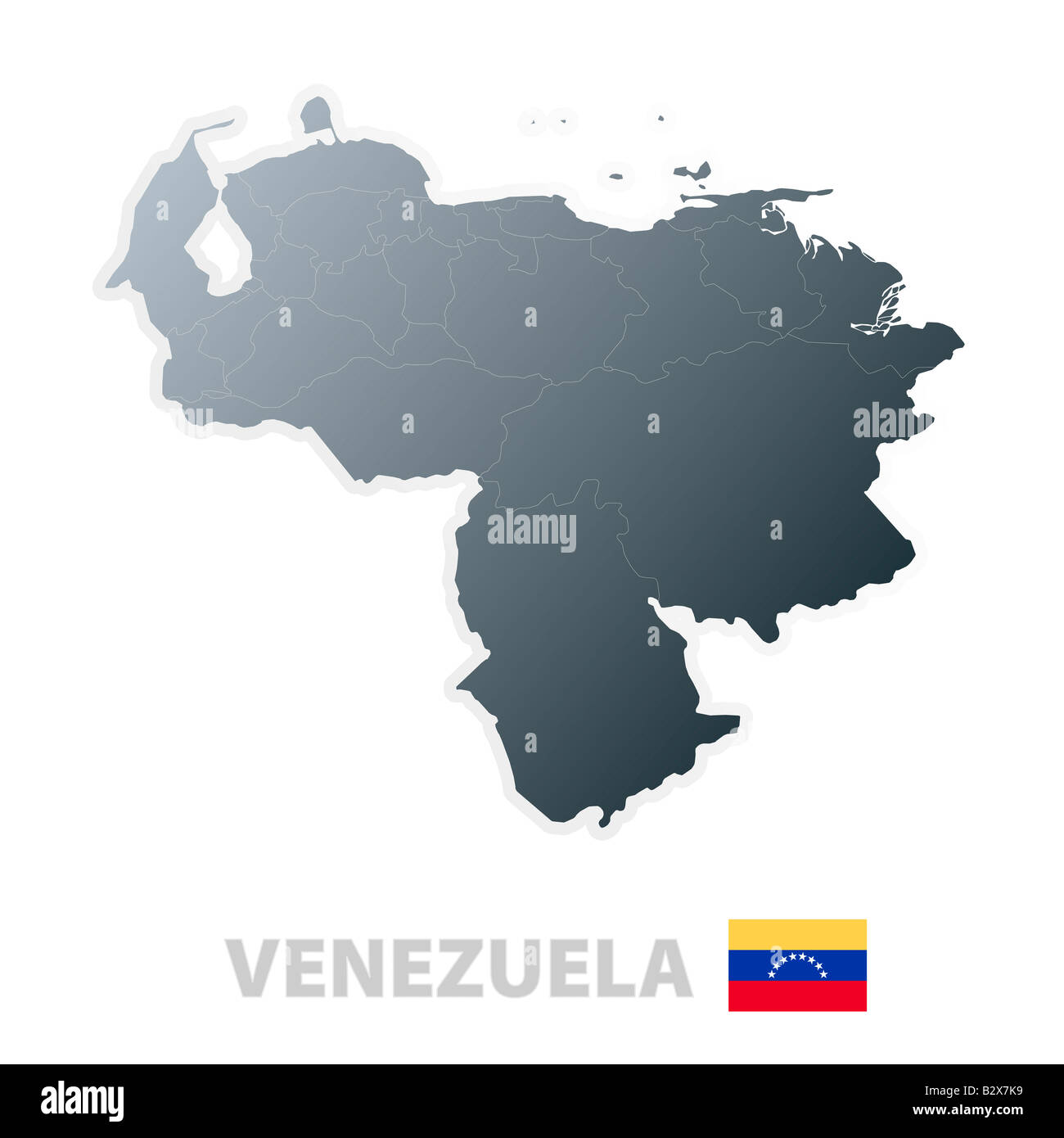 Vector illustration of the map with regions or stes and the official flag of Venezuela Stock Photo