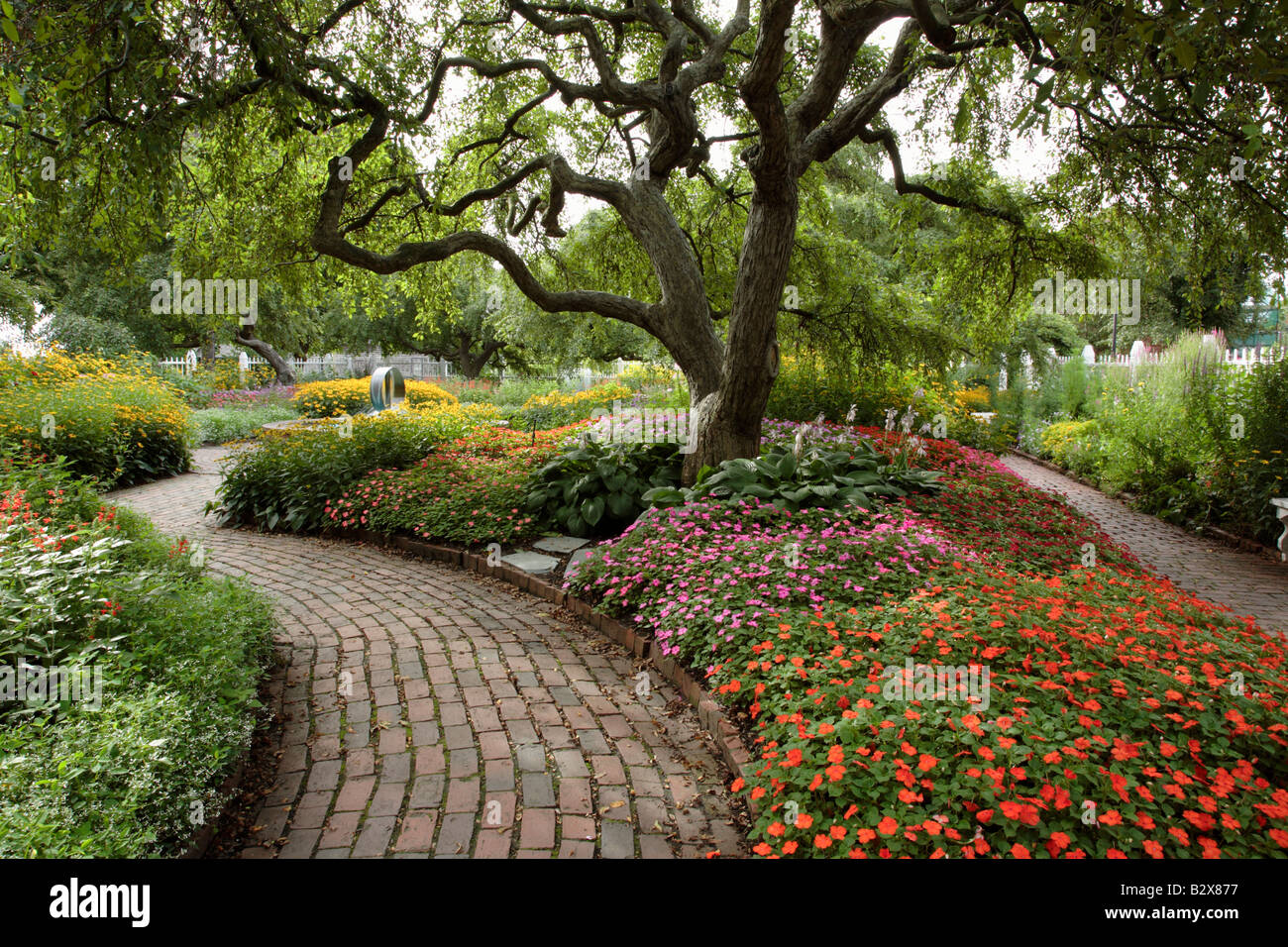 Flower gardens during the summer months at Prescott Park in Portsmouth