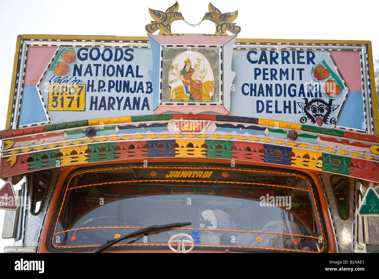 Detail of elaborately decorated trucks/lorries in India, Hindu religion. Stock Photo