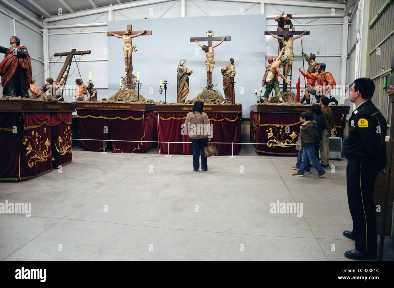 Floats or PASOS ready for la Semana Santa Holy Easter week processions in a store In Valladolid Spain Stock Photo