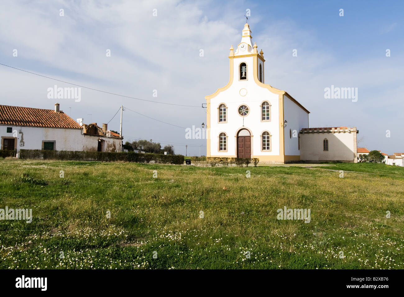 Flor da Rosa parish curch, in Crato , Portalegre district,  Alto Alentejo, Portugal. Stock Photo