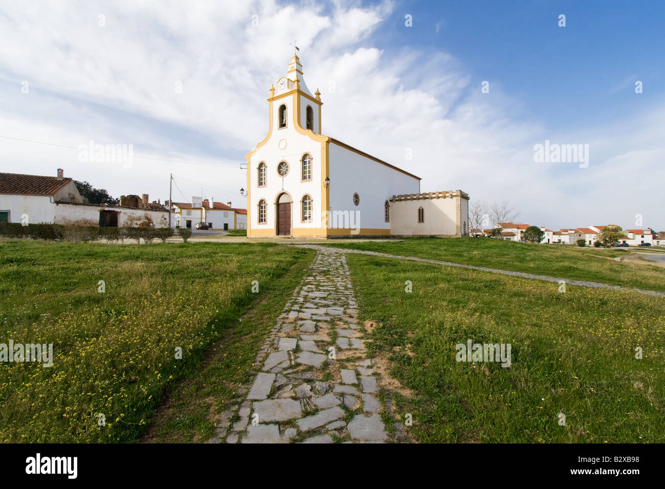 Flor da Rosa parish curch, in Crato , Portalegre district,  Alto Alentejo, Portugal. Stock Photo