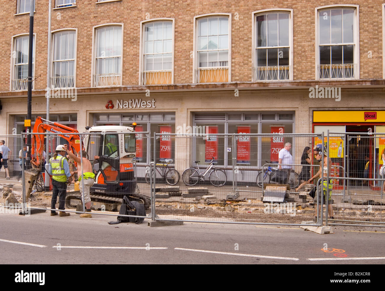 Road being dug up in Cambridge city centre in the uk Stock Photo Alamy