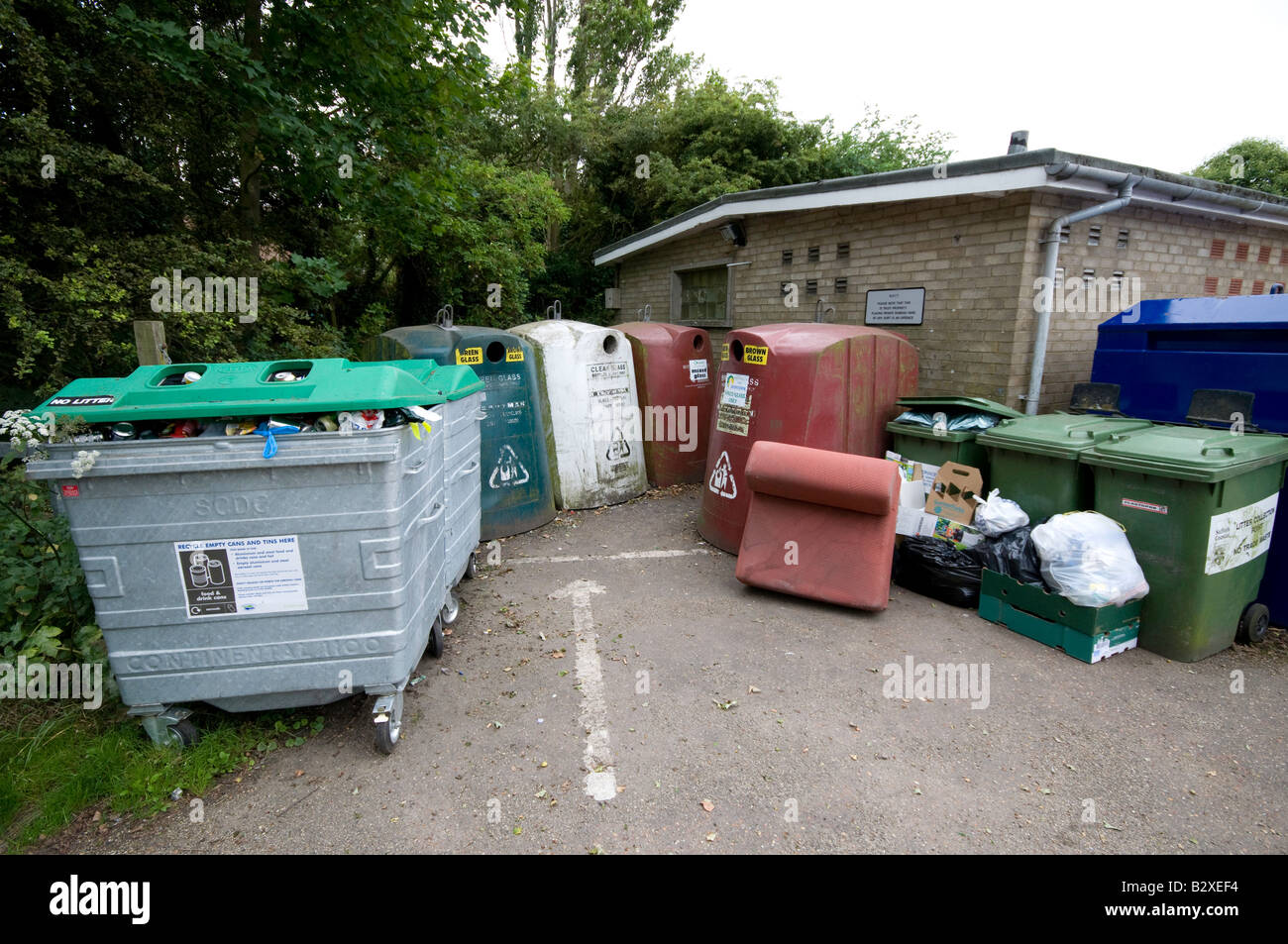 Domestic recycling centre in car park, Orford Stock Photo Alamy