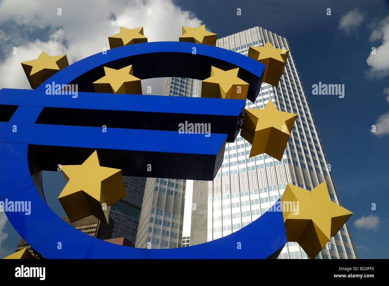 European Central Bank Headquarters with euro symbol, Frankfurt Stock Photo