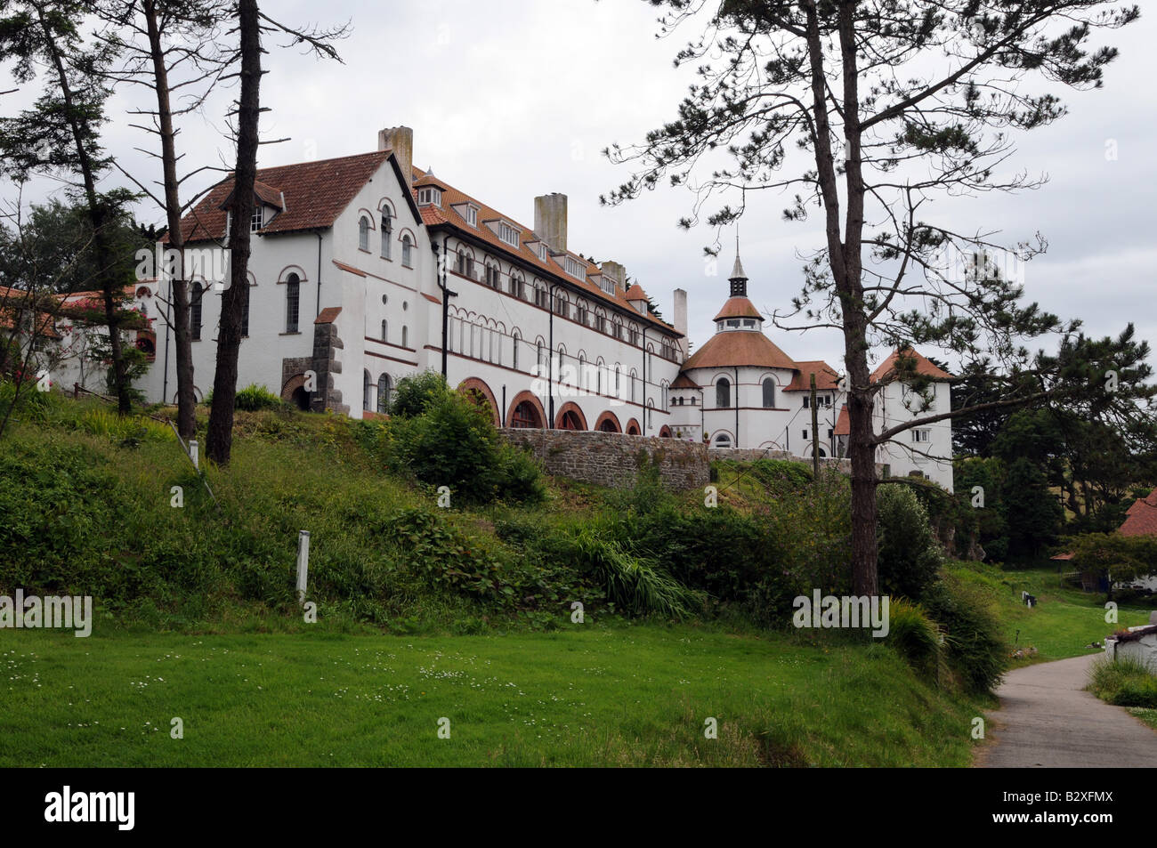 Caldey Abbey built by Anglican Benedictine monks in 1910 on the Island of Caldey South Wales. Stock Photo