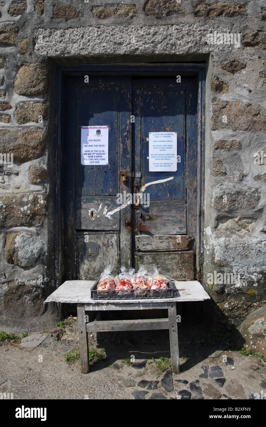 Sea shells for sale at the historic fishing village of Mousehole in