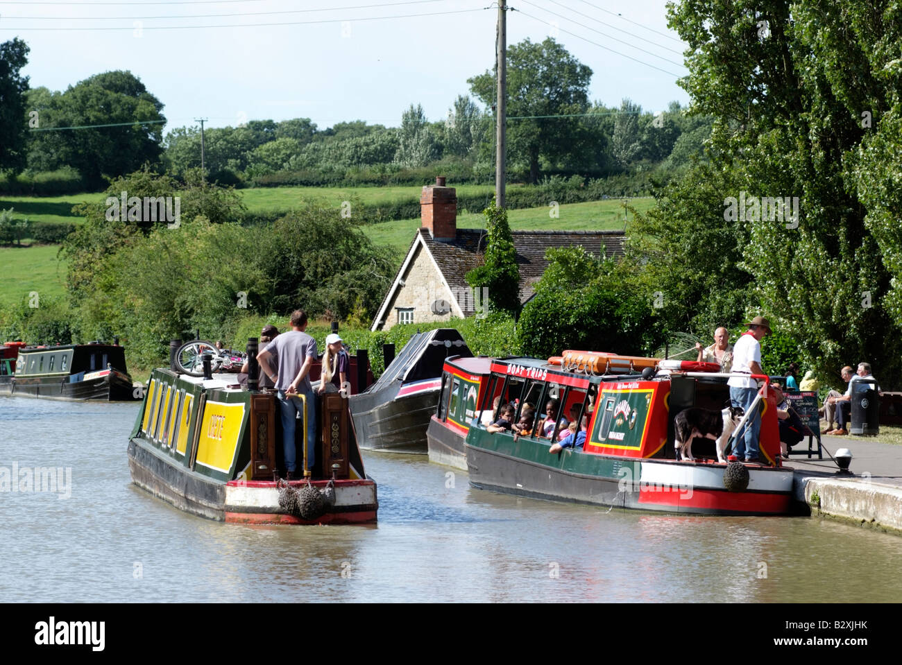 Working canal boats Grand Union Canal at Stoke Bruerne Northamptonshire