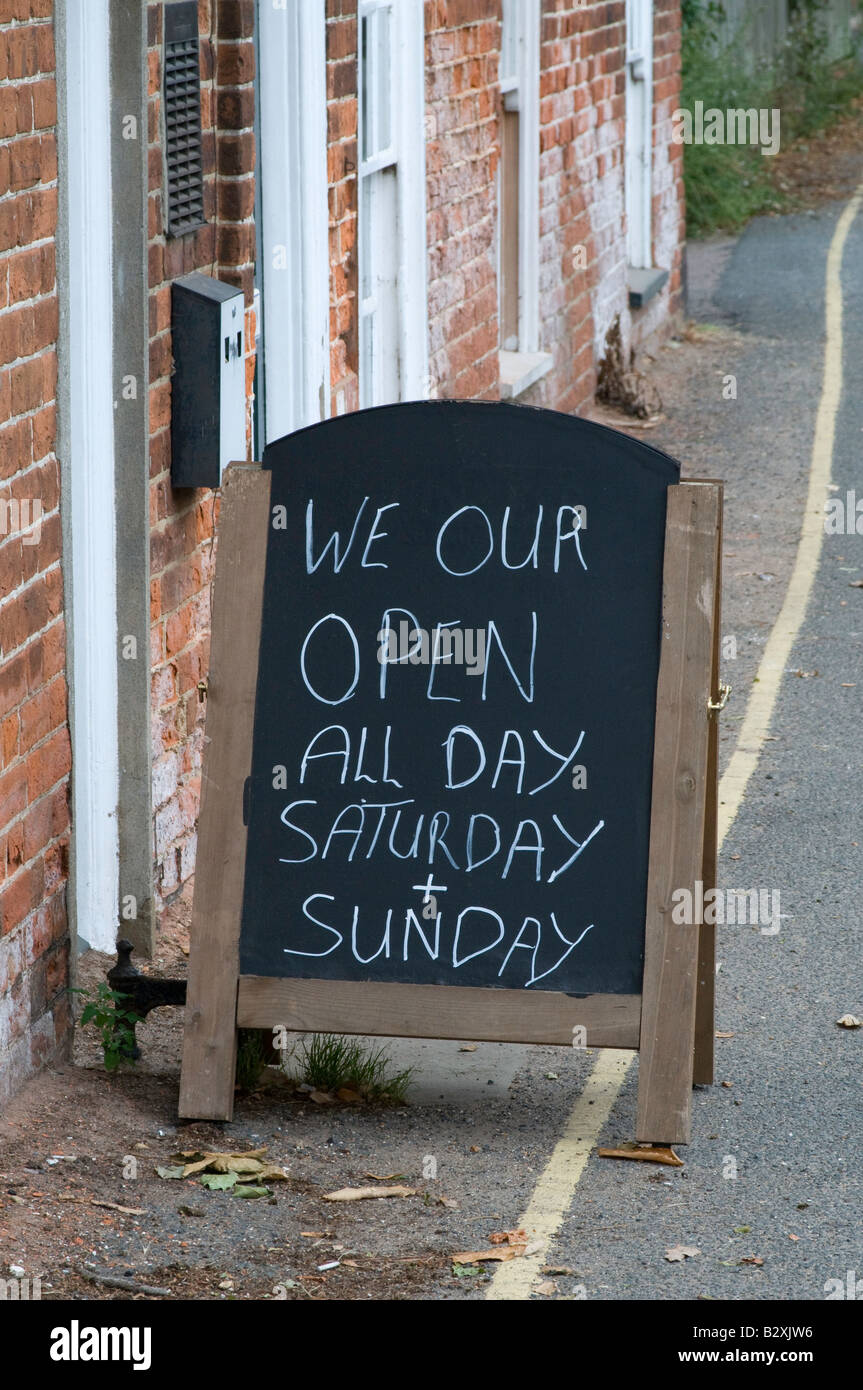 Misspelling on blackboard outside pub Stock Photo