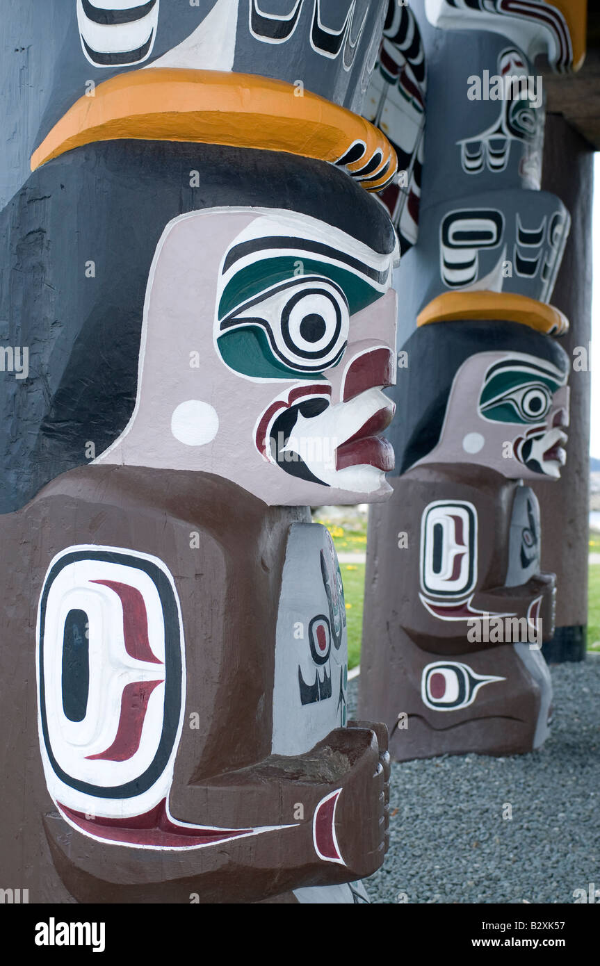 Aboriginal West Coast First Nation Indian Carved Totems at Campbell 