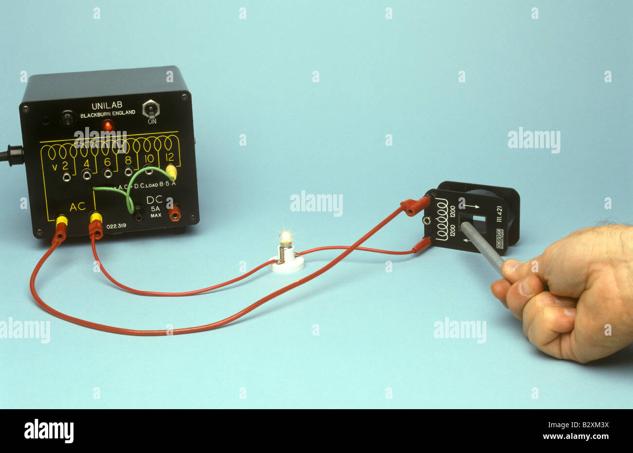 with alternating current through the coil the lamp is bright because