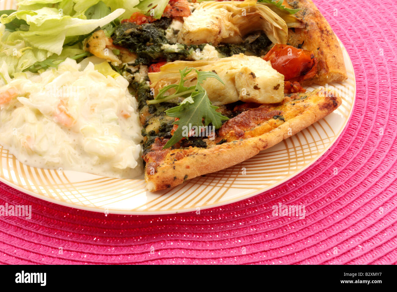 Vegetarian Pizza with Coleslaw and Salad Stock Photo Alamy