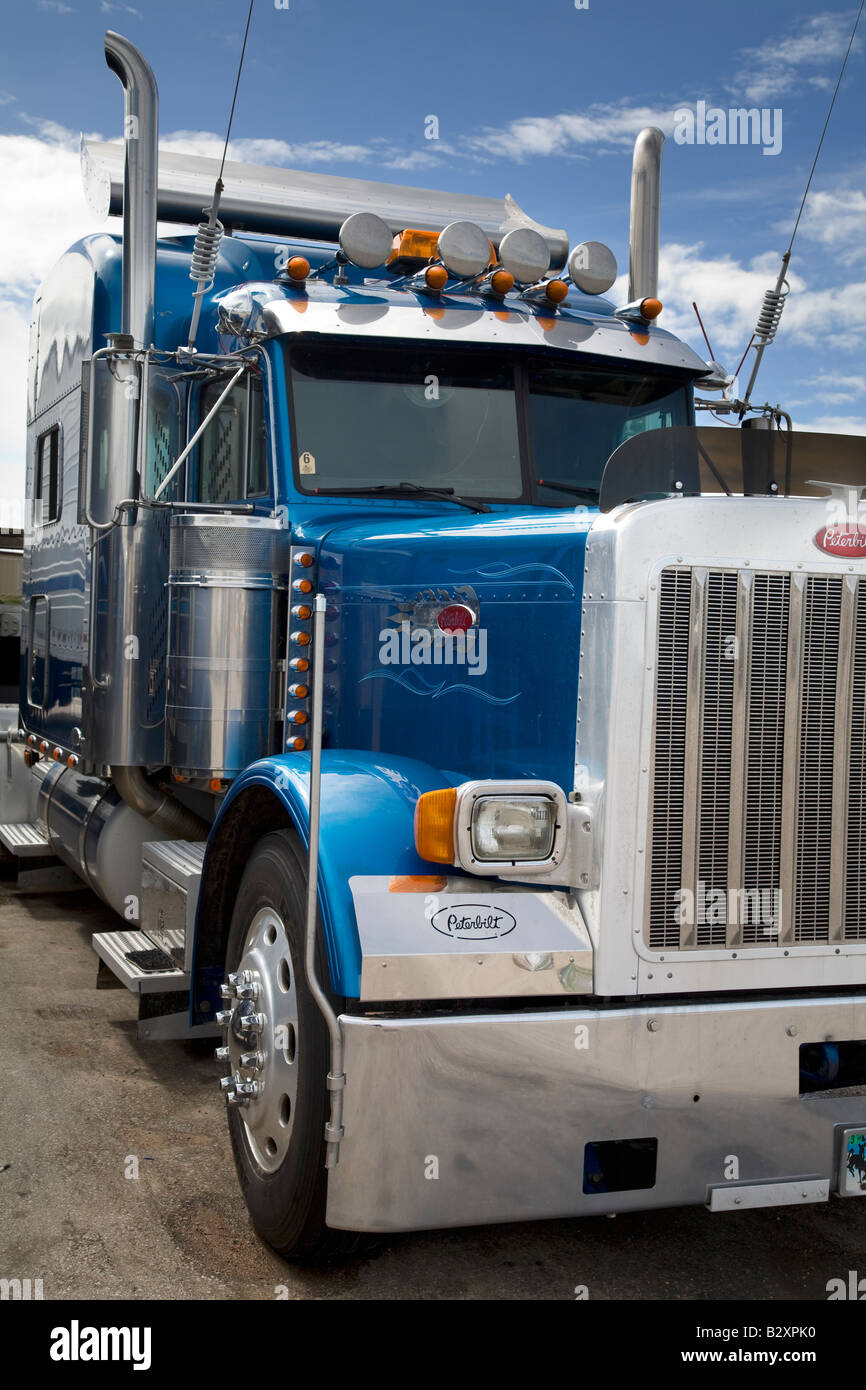 'Big rig' parked at gas station in Sheridan, Wyoming Stock Photo