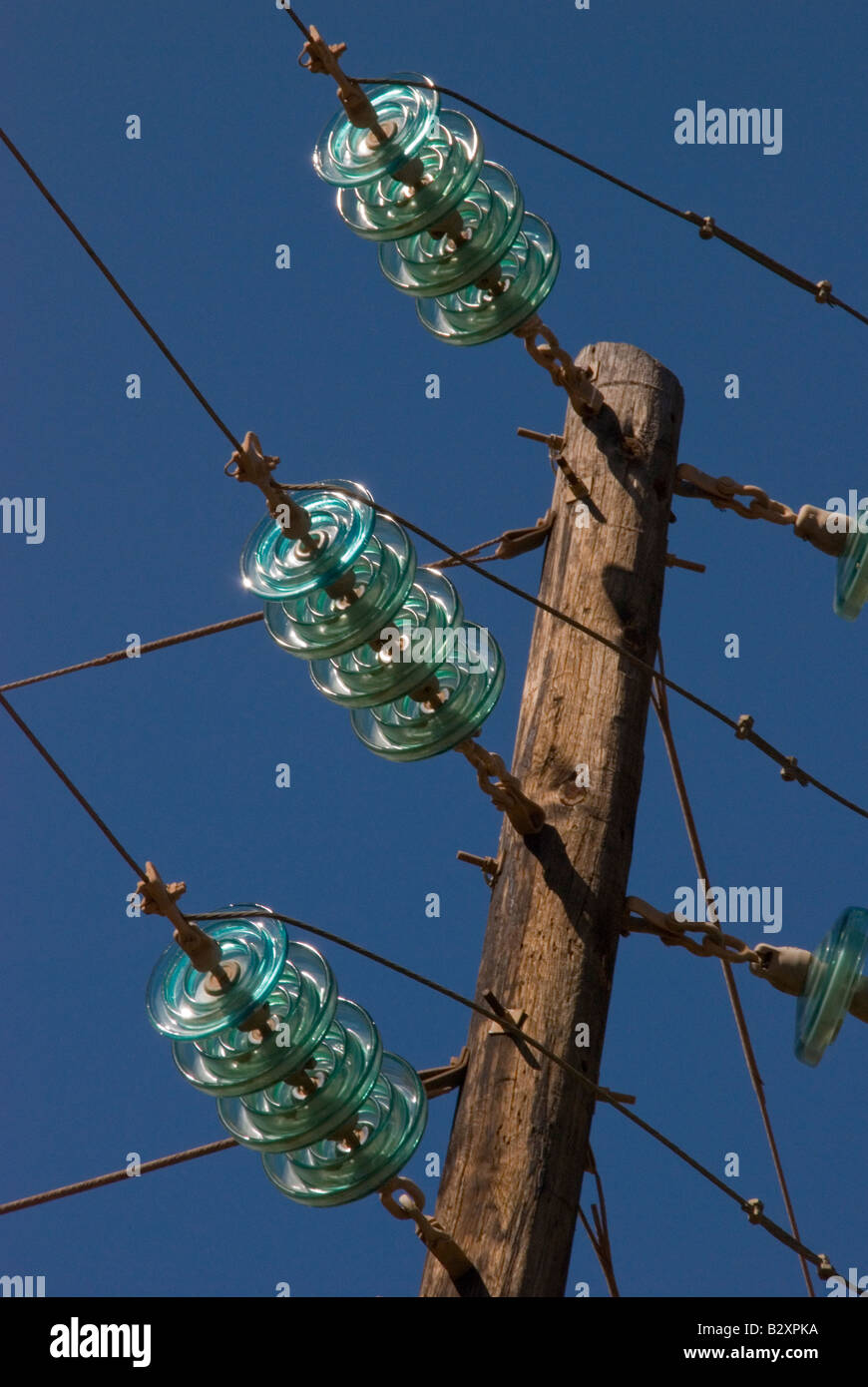 glass insulators on electrical power lines in Baja California, mexico