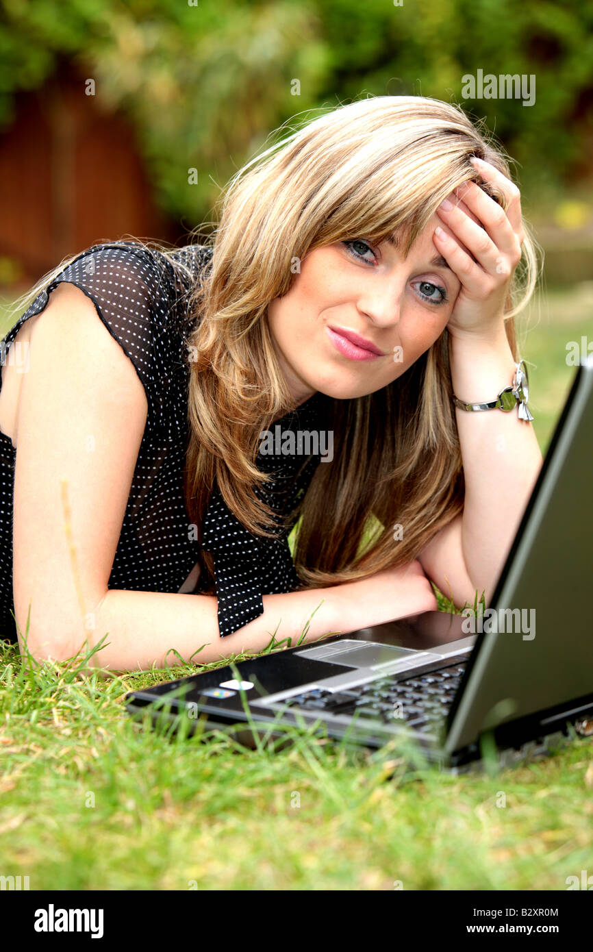 Young Woman Using Laptop Model Released Stock Photo - Alamy