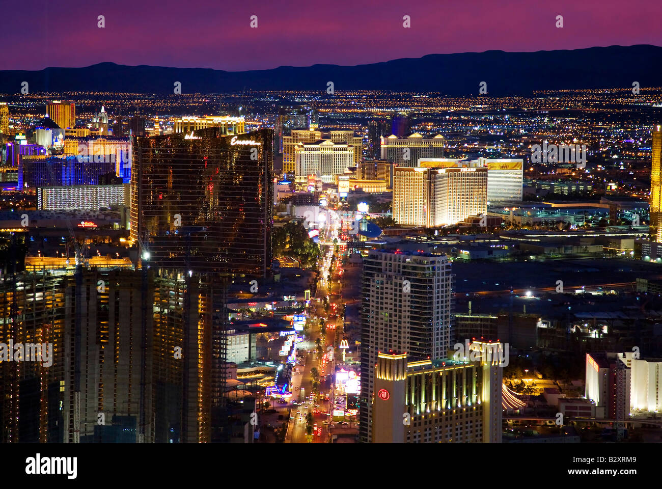 Las Vegas- View down the Strip at night Stock Photo