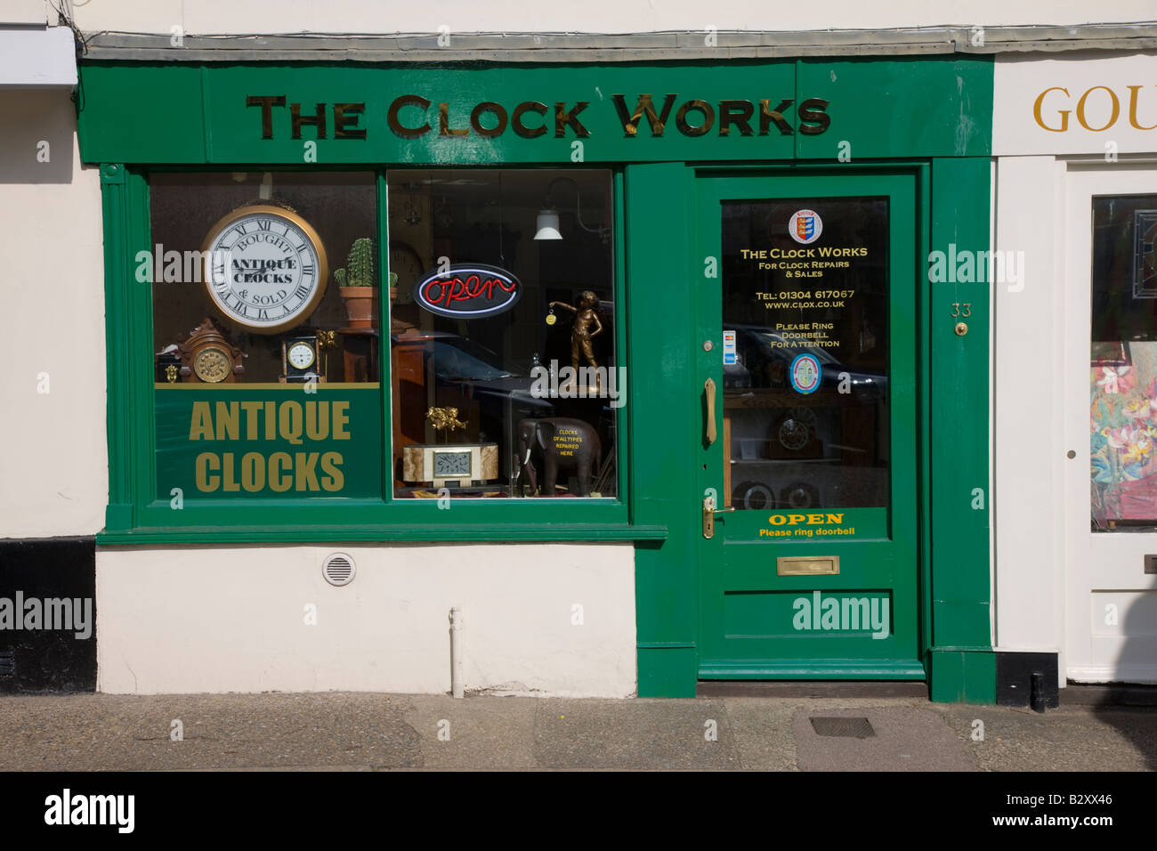 Antique clocks shop window Stock Photo