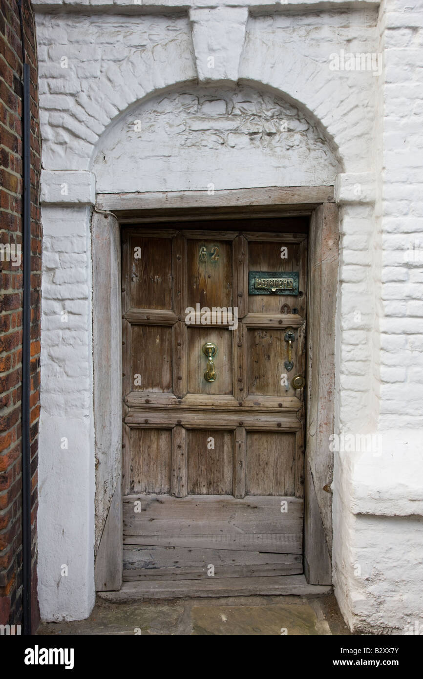 Wooden door and entrance to the Old Dutch House in Sandwich Kent Stock Photo