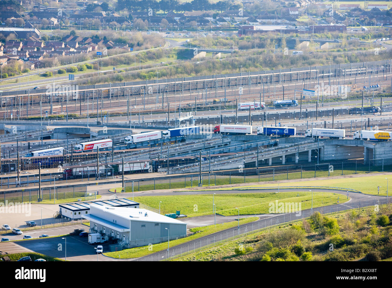 Panoramic view over the Channel Tunnel terminal in Folkestone Kent