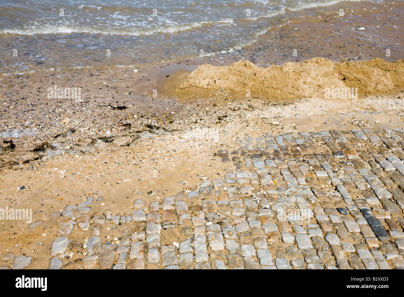 Paving stones and beach in Margate Kent Stock Photo