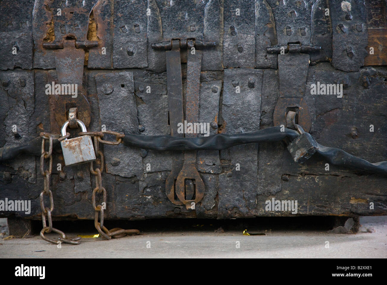 Padlocked and chained parish chest inside ancient church Stock Photo Alamy