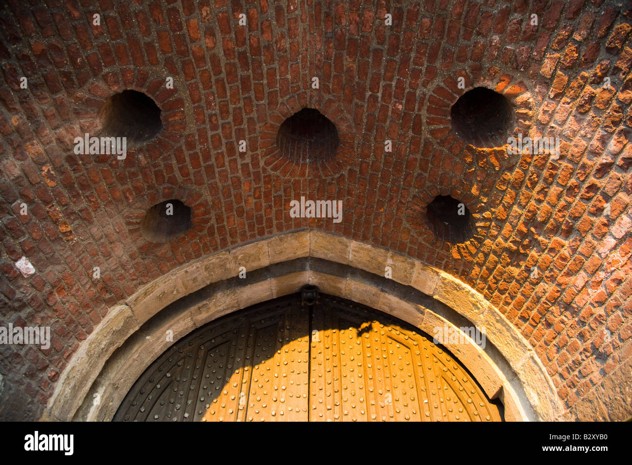 Murder holes above the entrance to Deal castle Stock Photo