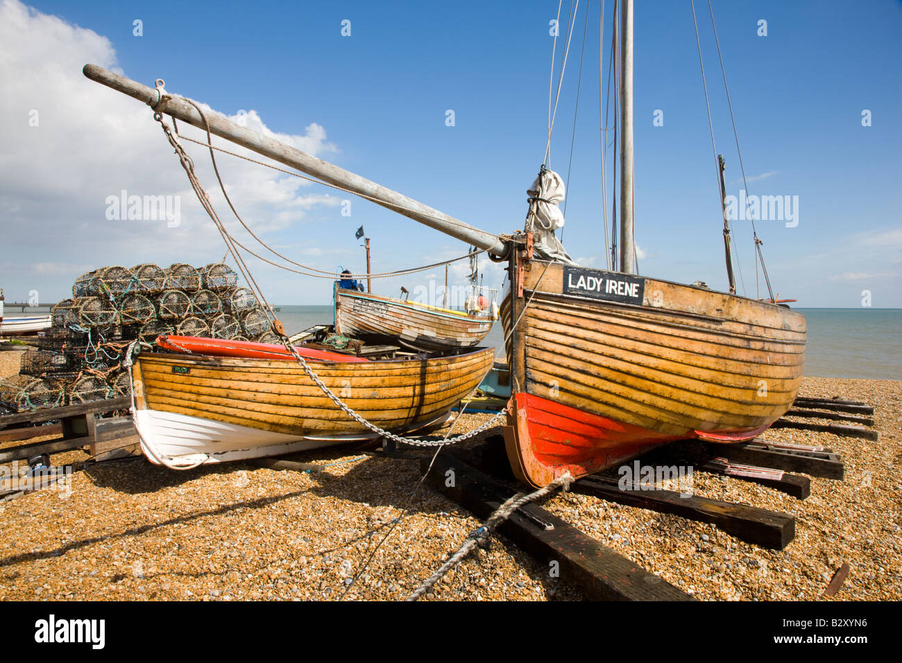 Fishing boats on the beach in Deal Kent Stock Photo
