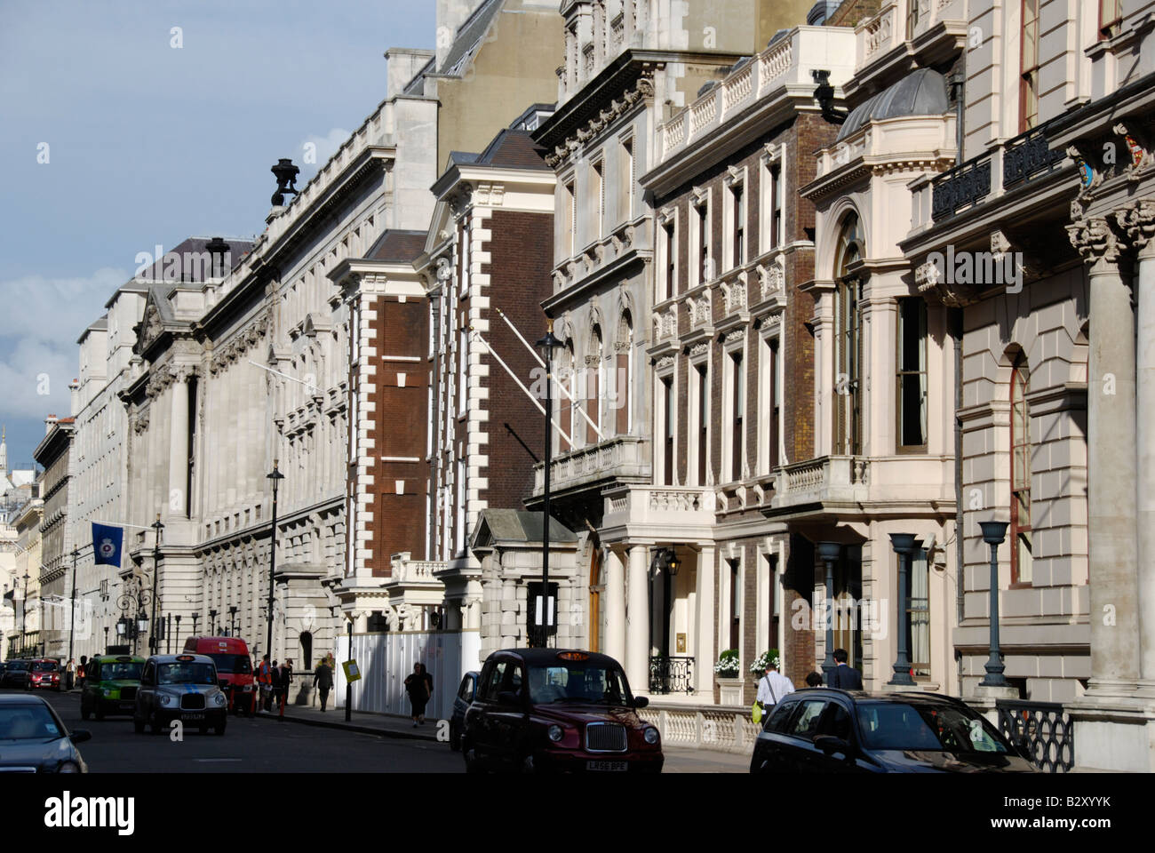 View along Pall Mall with passing traffic, St James's, London, England Stock Photo