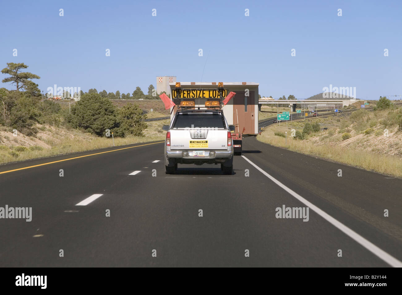 Oversized vehicle driving down Interstate 40 near Flagstaff Arizona