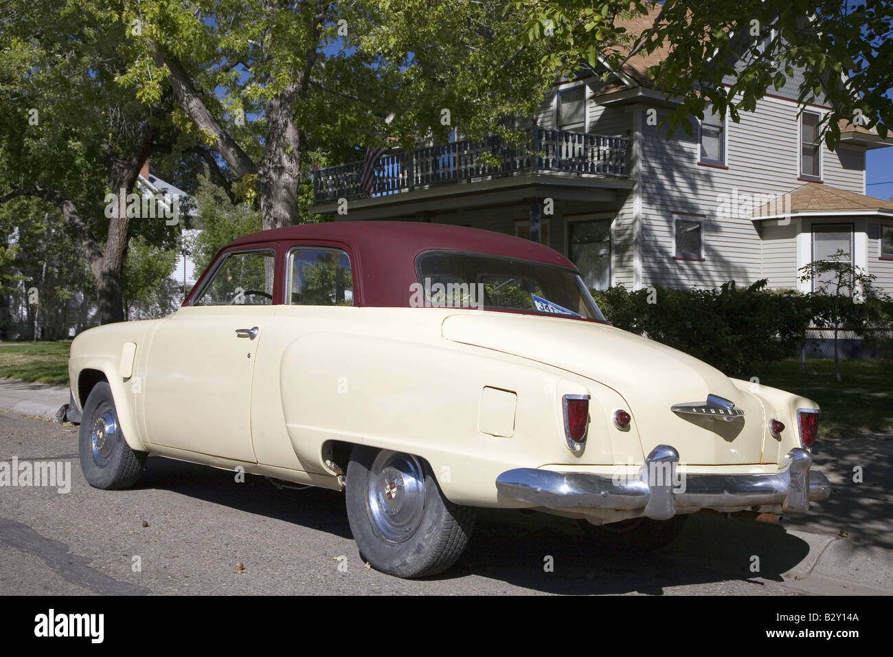 Vintage 1954 Studebaker parked in front of house in Palisade Colorado, Western Colorado Stock Photo