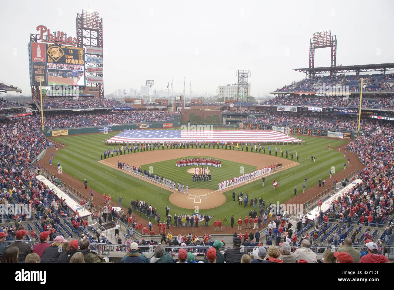 Opening Day Ceremonies featuring gigantic American Flag in Centerfield