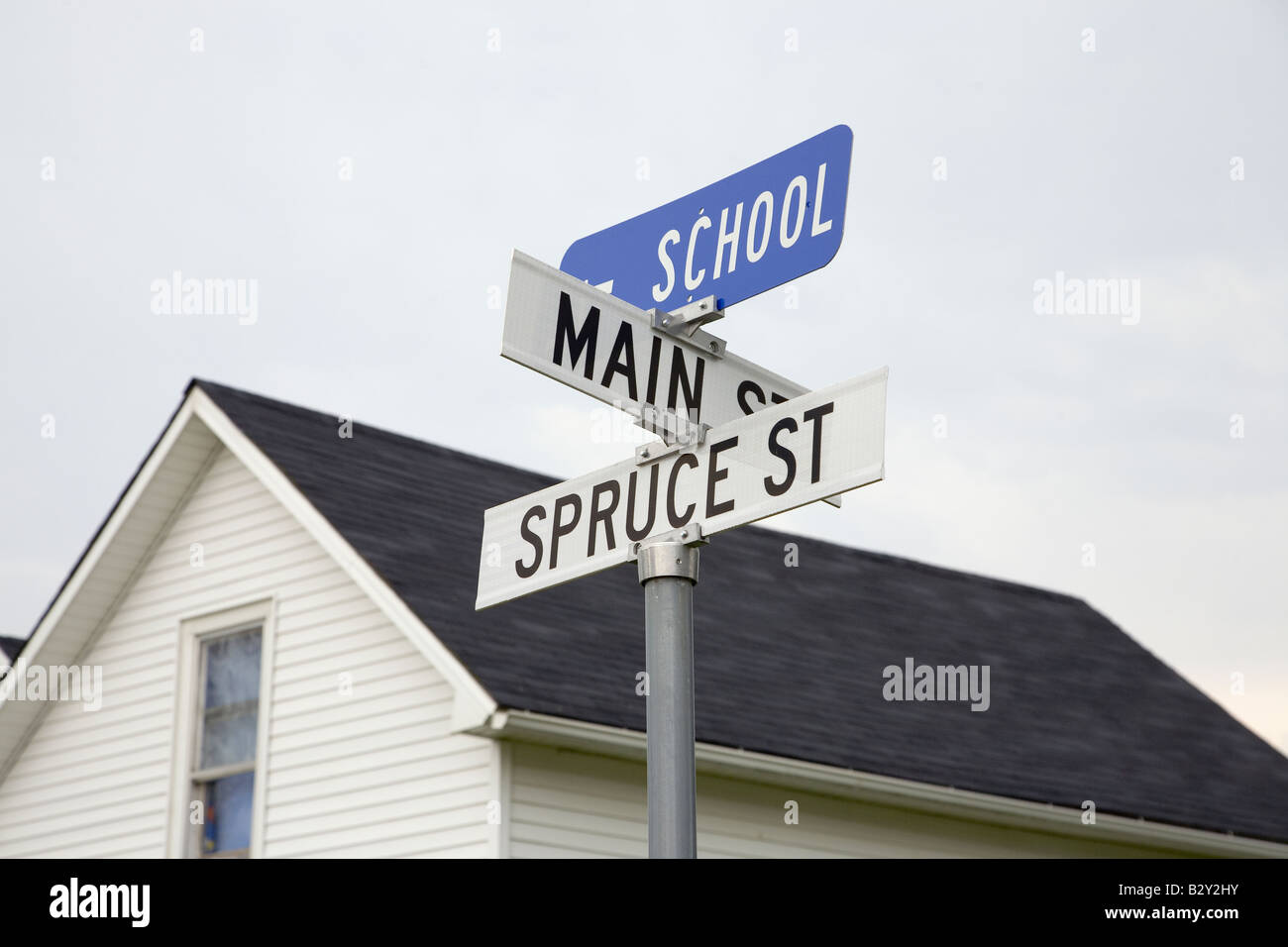 Intersection of "Main, Spruce and School" streets, Rising City