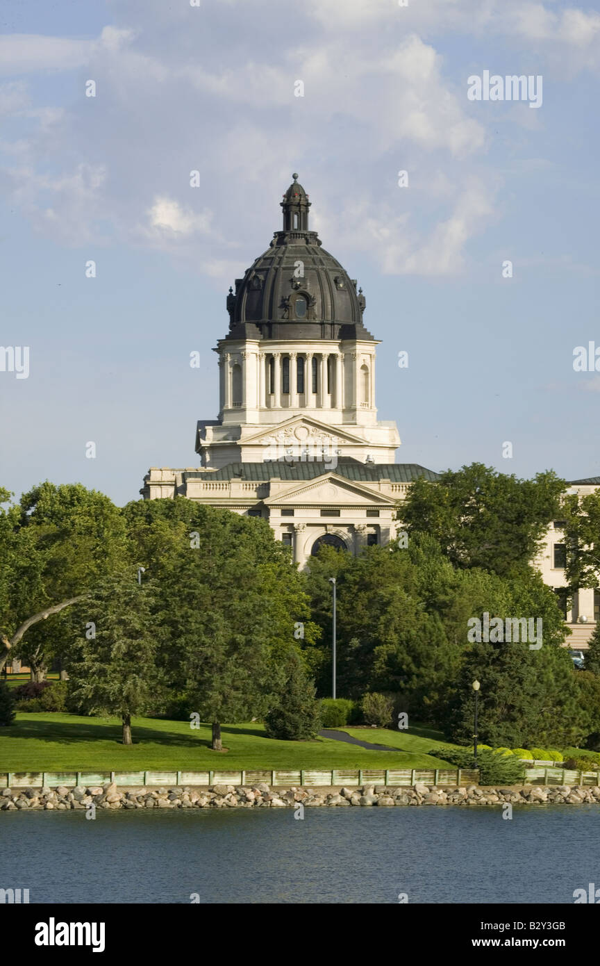 Lake with view of South Dakota State Capitol and complex, Pierre, South Dakota, built between 1905 and 1910 Stock Photo