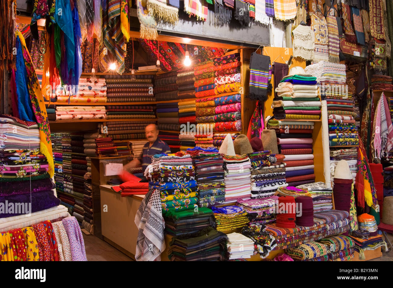 Fabric stall in The Grand Bazaar Istanbul Turkey Stock Photo Alamy