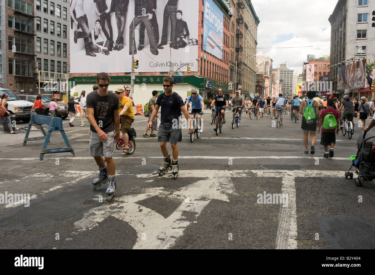 Cyclists on Lafayette Street during Summer Streets car-free event. Stock Photo