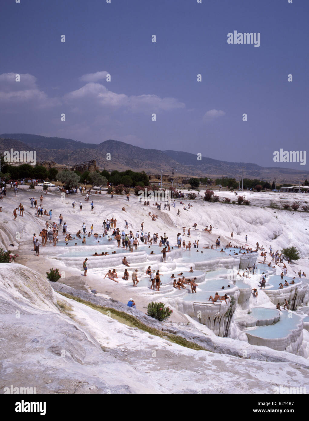 Bathing in the mineral water pools flowing down the hillside, Pammukale