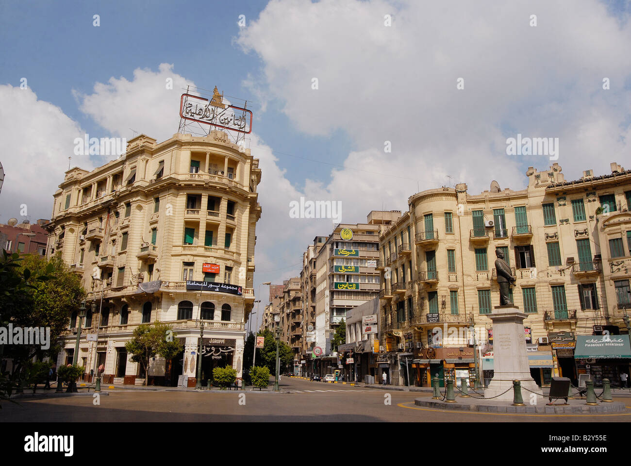Cairo's downtown is shaped by art deco and colonial architecture. Here wellknown coffeehouse Groppi at Talaat Harb Square Stock Photo