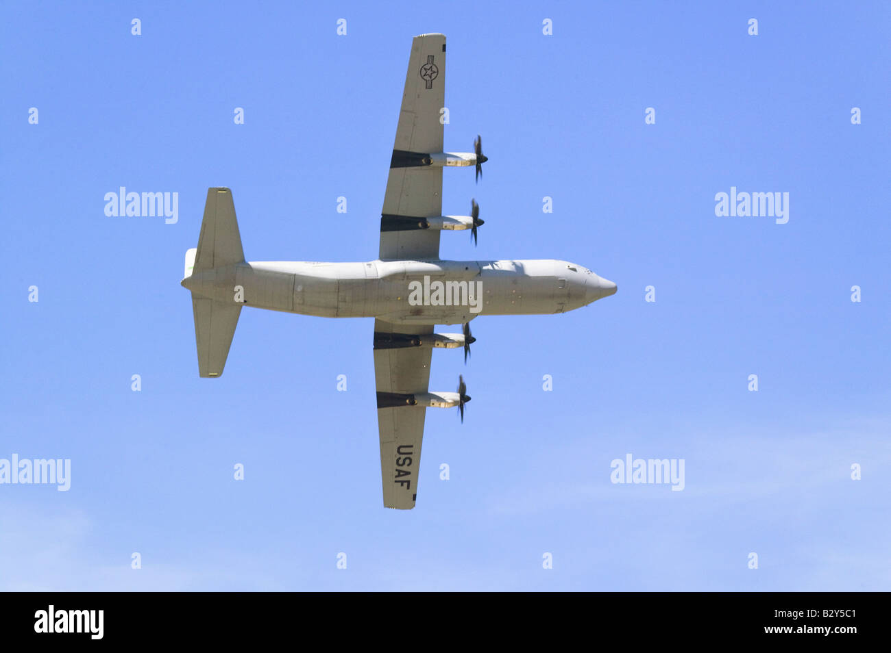 C-130J Super Hercules for the California Channel Islands National Air Guard flying at the 42nd Naval Base Ventura County (NBVC) Stock Photo