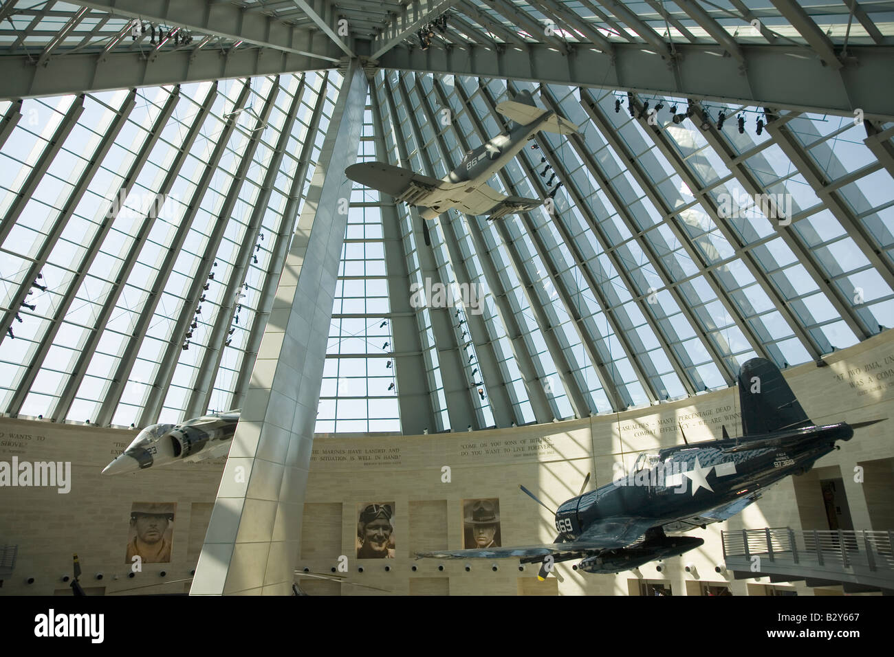Interior view of military planes at the National Museum of the Marine Corps Stock Photo