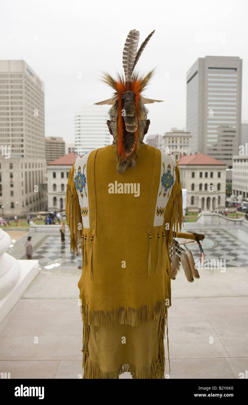 American Indian and Powhatan Tribal member, looking over Richmond VA from State Capitol Stock Photo