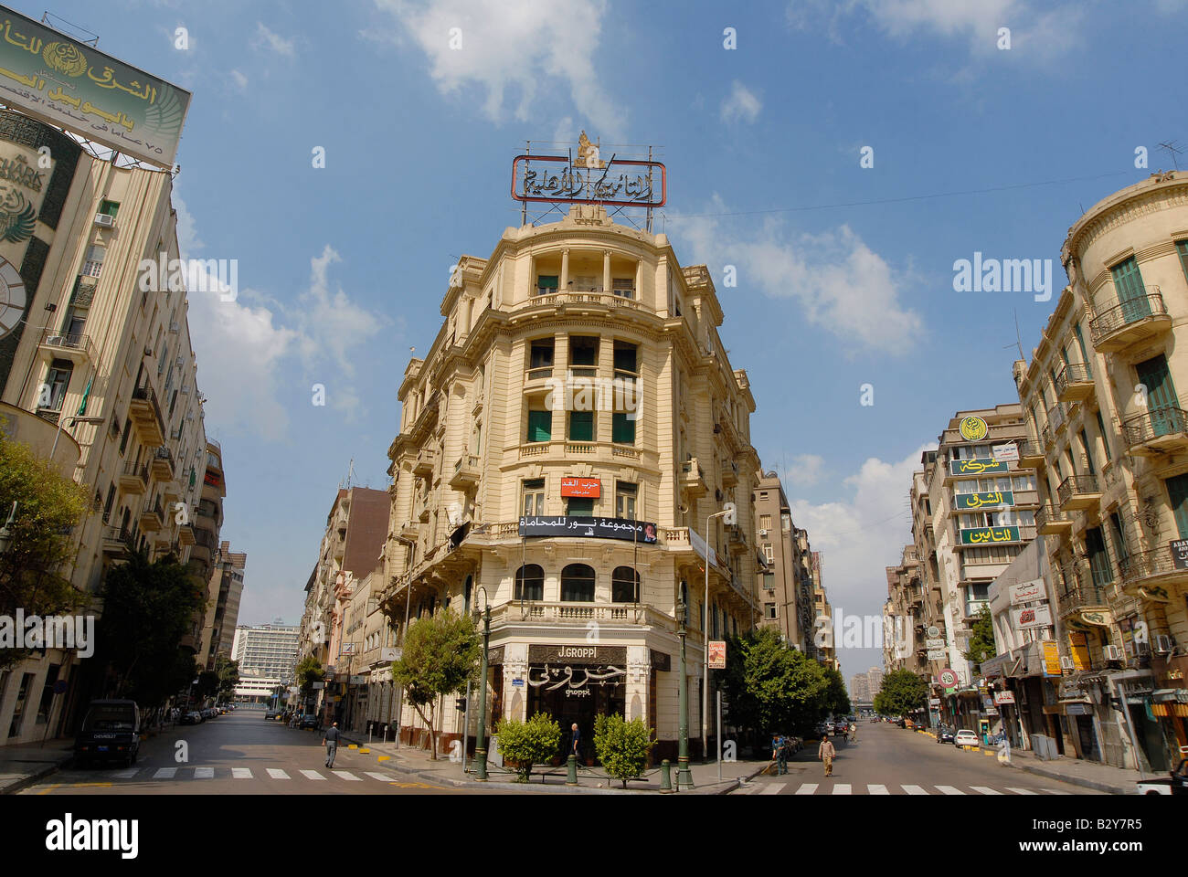 Cairo's downtown is shaped by art deco and colonial architecture. Here wellknown coffeehouse Groppi at Talaat Harb Square Stock Photo