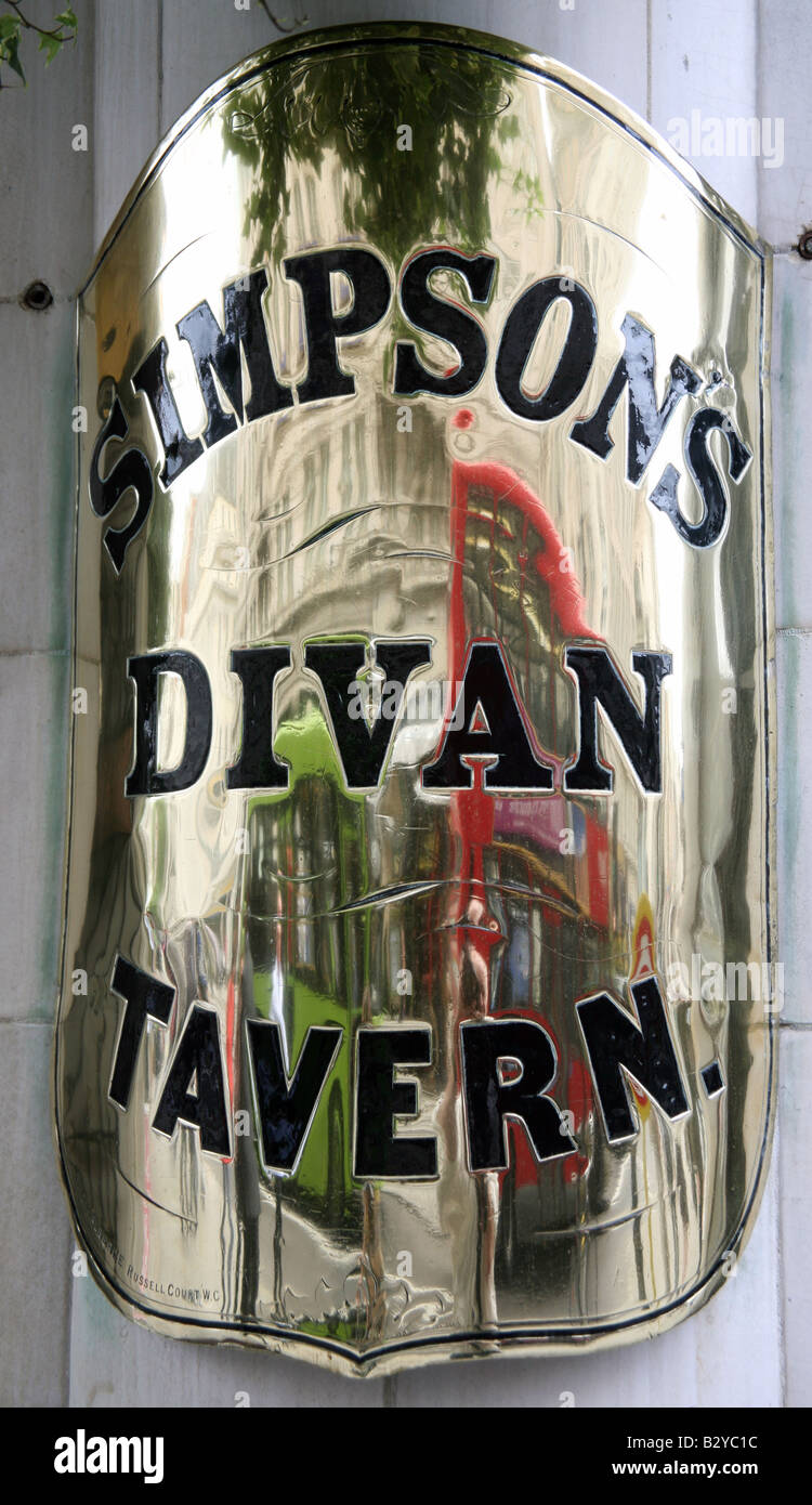 Plaque at entrance to Simpson's-in-the-Strand restaurant, London, aka the Grand Divan Stock Photo