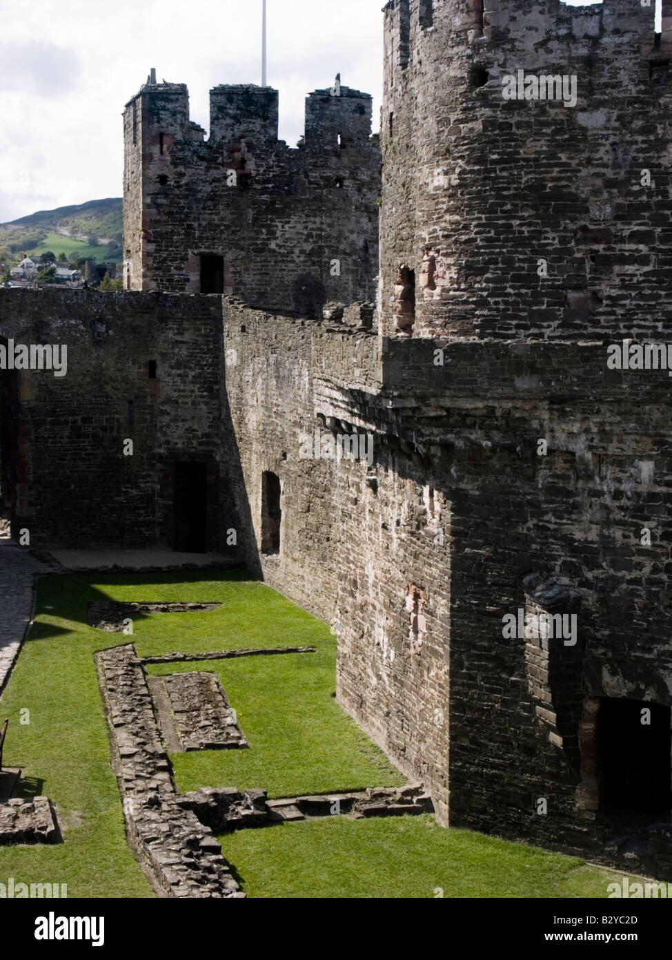 Remains of the kitchen, later used as stables, in the outer ward of Conwy Castle, North Wales, UK Stock Photo